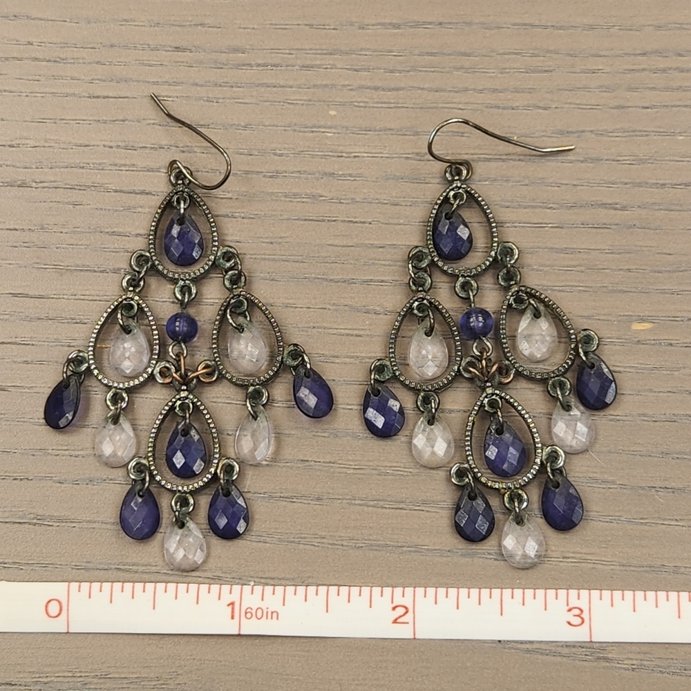 Blue and silver chandelier earrings